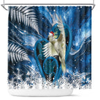 Sulphur-crested Cockatoo New Zealand Christmas In July Shower Curtain NZ Aroha Koru Fern Marble Vibes