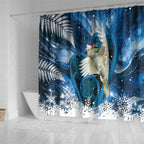 Sulphur-crested Cockatoo New Zealand Christmas In July Shower Curtain NZ Aroha Koru Fern Marble Vibes