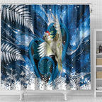 Sulphur-crested Cockatoo New Zealand Christmas In July Shower Curtain NZ Aroha Koru Fern Marble Vibes