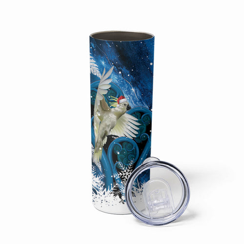 Sulphur-crested Cockatoo New Zealand Christmas In July Skinny Tumbler NZ Aroha Koru Fern Marble Vibes
