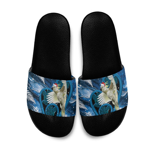 Sulphur-crested Cockatoo New Zealand Christmas In July Slide Sandals NZ Aroha Koru Fern Marble Vibes