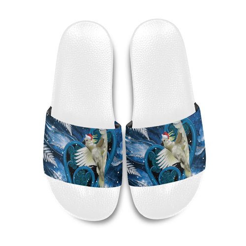 Sulphur-crested Cockatoo New Zealand Christmas In July Slide Sandals NZ Aroha Koru Fern Marble Vibes