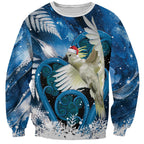 Sulphur-crested Cockatoo New Zealand Christmas In July Sweatshirt NZ Aroha Koru Fern Marble Vibes