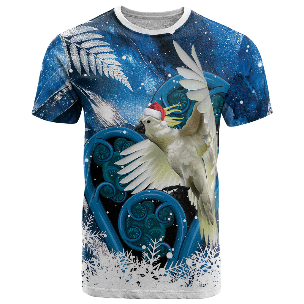 Sulphur-crested Cockatoo New Zealand Christmas In July T Shirt NZ Aroha Koru Fern Marble Vibes