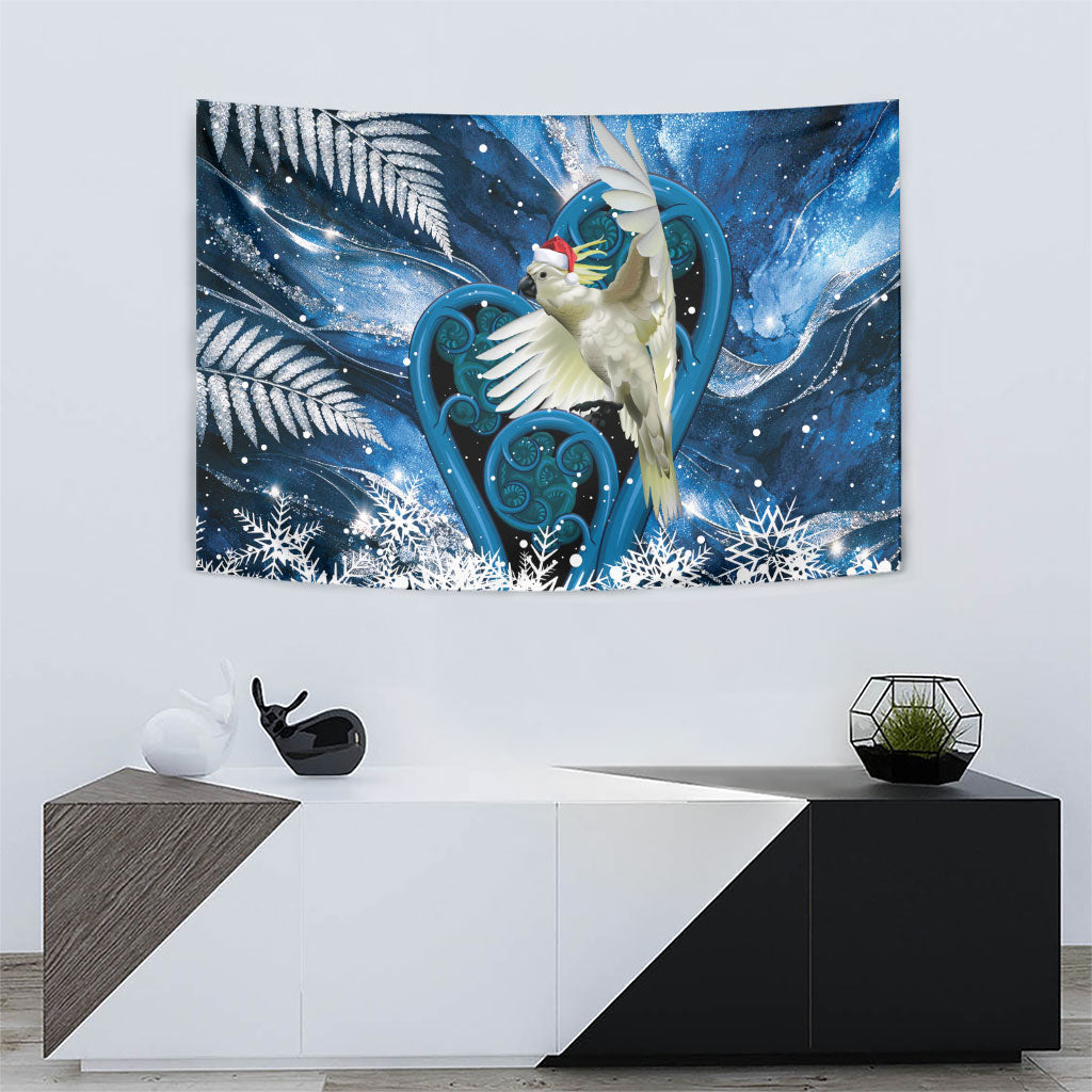 Sulphur-crested Cockatoo New Zealand Christmas In July Tapestry NZ Aroha Koru Fern Marble Vibes