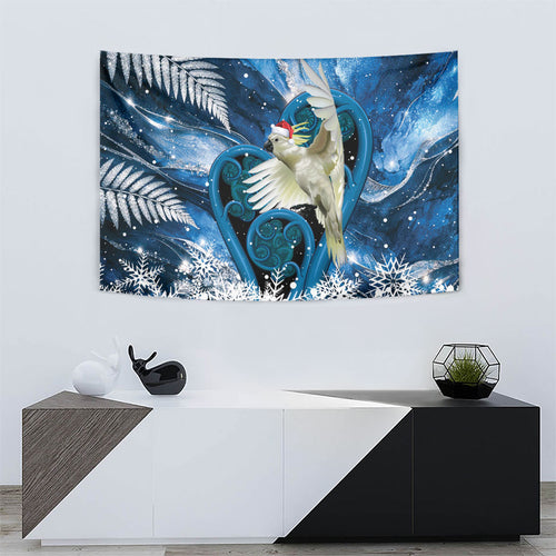 Sulphur-crested Cockatoo New Zealand Christmas In July Tapestry NZ Aroha Koru Fern Marble Vibes
