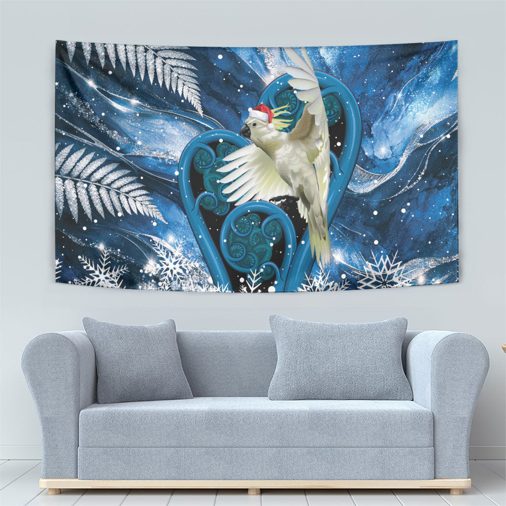 Sulphur-crested Cockatoo New Zealand Christmas In July Tapestry NZ Aroha Koru Fern Marble Vibes