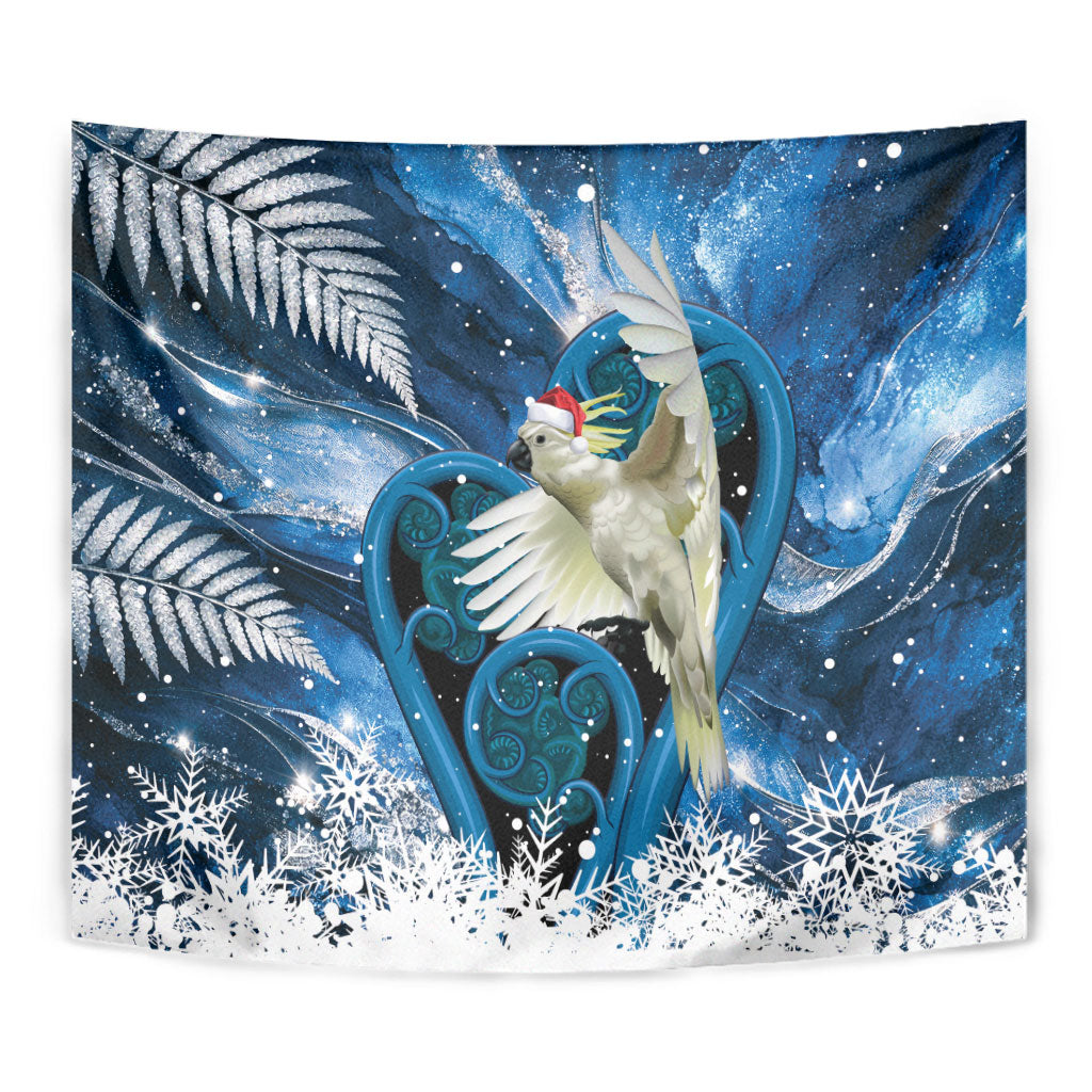 Sulphur-crested Cockatoo New Zealand Christmas In July Tapestry NZ Aroha Koru Fern Marble Vibes