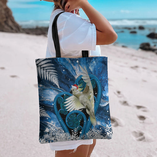 Sulphur-crested Cockatoo New Zealand Christmas In July Tote Bag NZ Aroha Koru Fern Marble Vibes