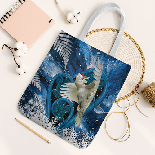 Sulphur-crested Cockatoo New Zealand Christmas In July Tote Bag NZ Aroha Koru Fern Marble Vibes