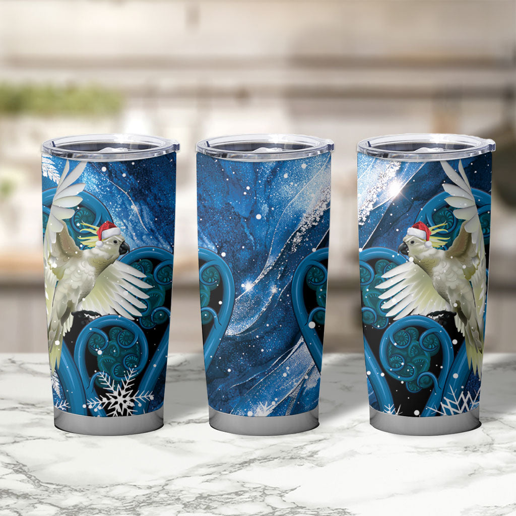 Sulphur-crested Cockatoo New Zealand Christmas In July Tumbler Cup NZ Aroha Koru Fern Marble Vibes