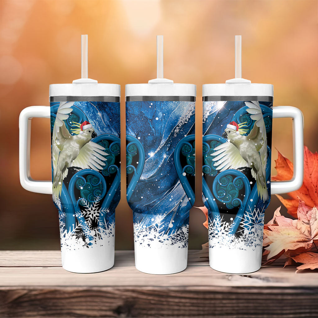 Sulphur-crested Cockatoo New Zealand Christmas In July Tumbler With Handle NZ Aroha Koru Fern Marble Vibes