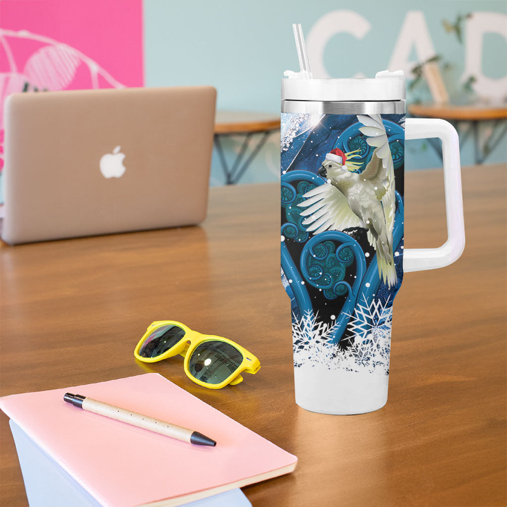 Sulphur-crested Cockatoo New Zealand Christmas In July Tumbler With Handle NZ Aroha Koru Fern Marble Vibes