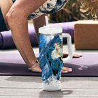 Sulphur-crested Cockatoo New Zealand Christmas In July Tumbler With Handle NZ Aroha Koru Fern Marble Vibes