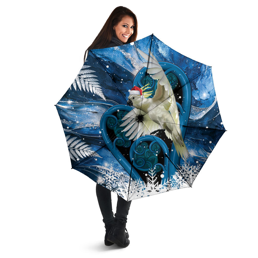 Sulphur-crested Cockatoo New Zealand Christmas In July Umbrella NZ Aroha Koru Fern Marble Vibes