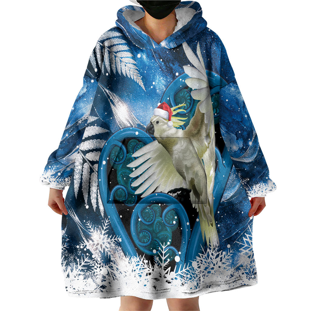 Sulphur-crested Cockatoo New Zealand Christmas In July Wearable Blanket Hoodie NZ Aroha Koru Fern Marble Vibes