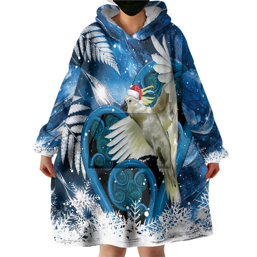 Sulphur-crested Cockatoo New Zealand Christmas In July Wearable Blanket Hoodie NZ Aroha Koru Fern Marble Vibes