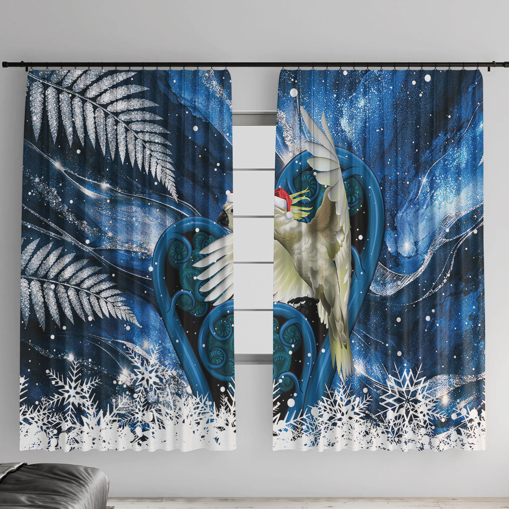 Sulphur-crested Cockatoo New Zealand Christmas In July Window Curtain NZ Aroha Koru Fern Marble Vibes
