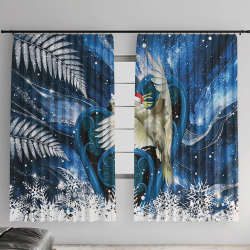 Sulphur-crested Cockatoo New Zealand Christmas In July Window Curtain NZ Aroha Koru Fern Marble Vibes