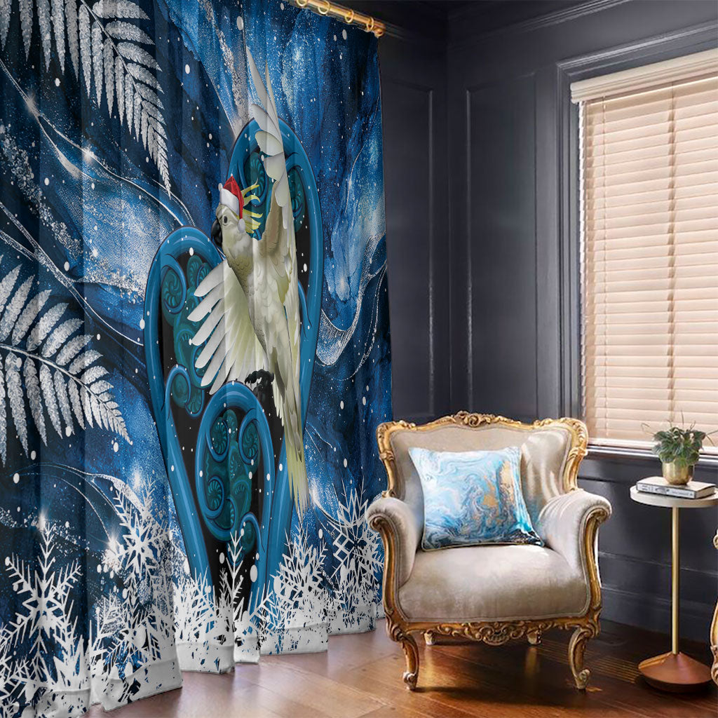 Sulphur-crested Cockatoo New Zealand Christmas In July Window Curtain NZ Aroha Koru Fern Marble Vibes