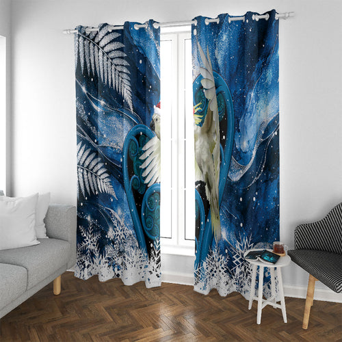 Sulphur-crested Cockatoo New Zealand Christmas In July Window Curtain NZ Aroha Koru Fern Marble Vibes