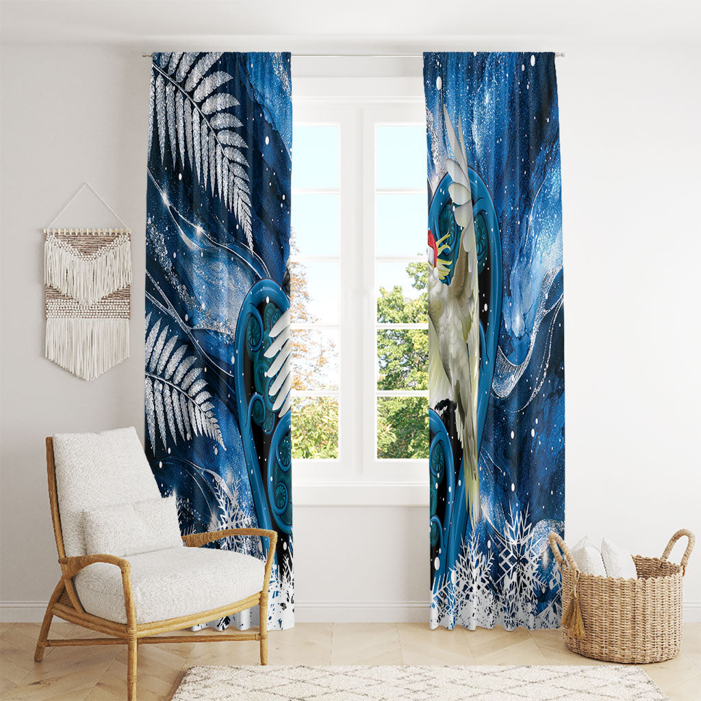 Sulphur-crested Cockatoo New Zealand Christmas In July Window Curtain NZ Aroha Koru Fern Marble Vibes