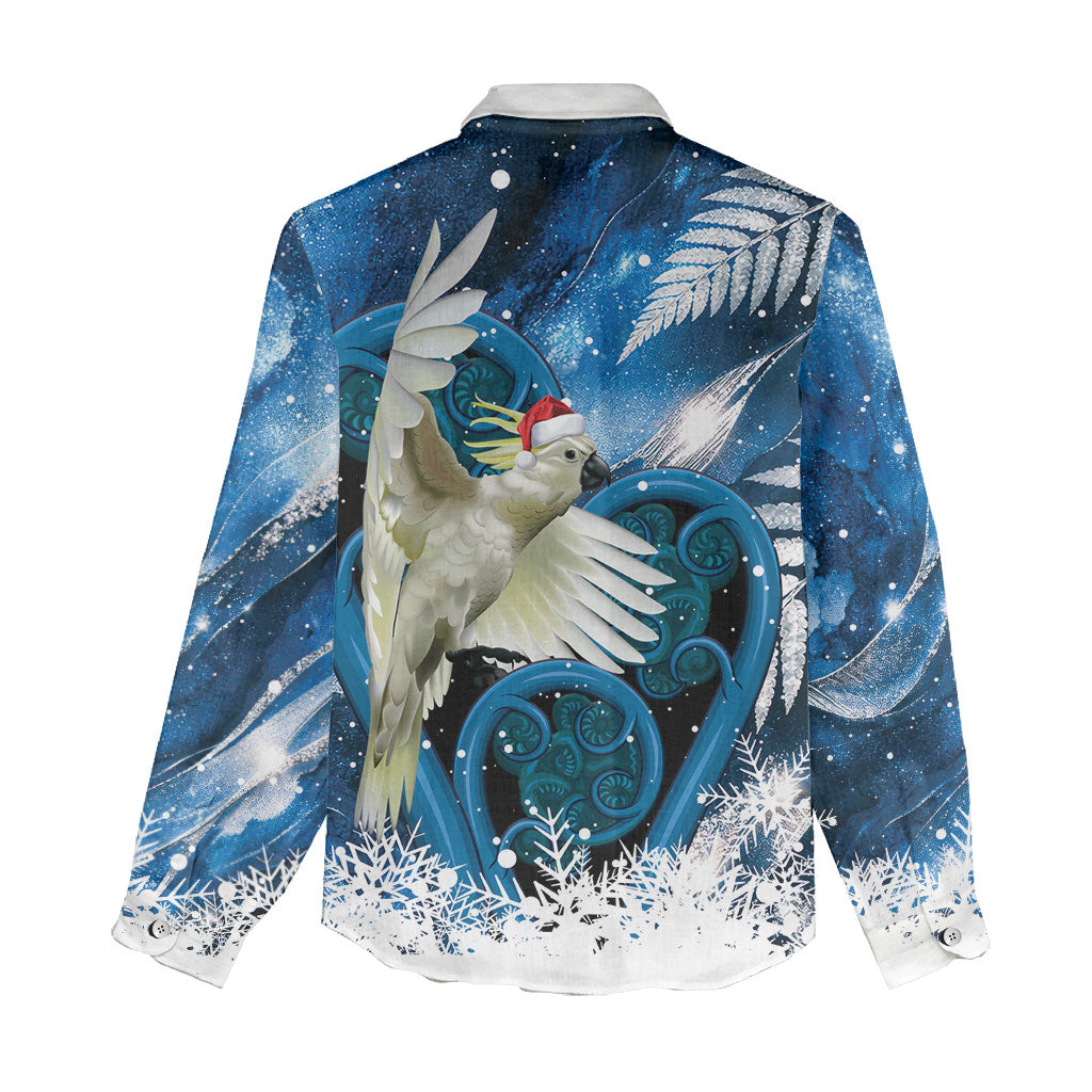 Sulphur-crested Cockatoo New Zealand Christmas In July Women Casual Shirt NZ Aroha Koru Fern Marble Vibes