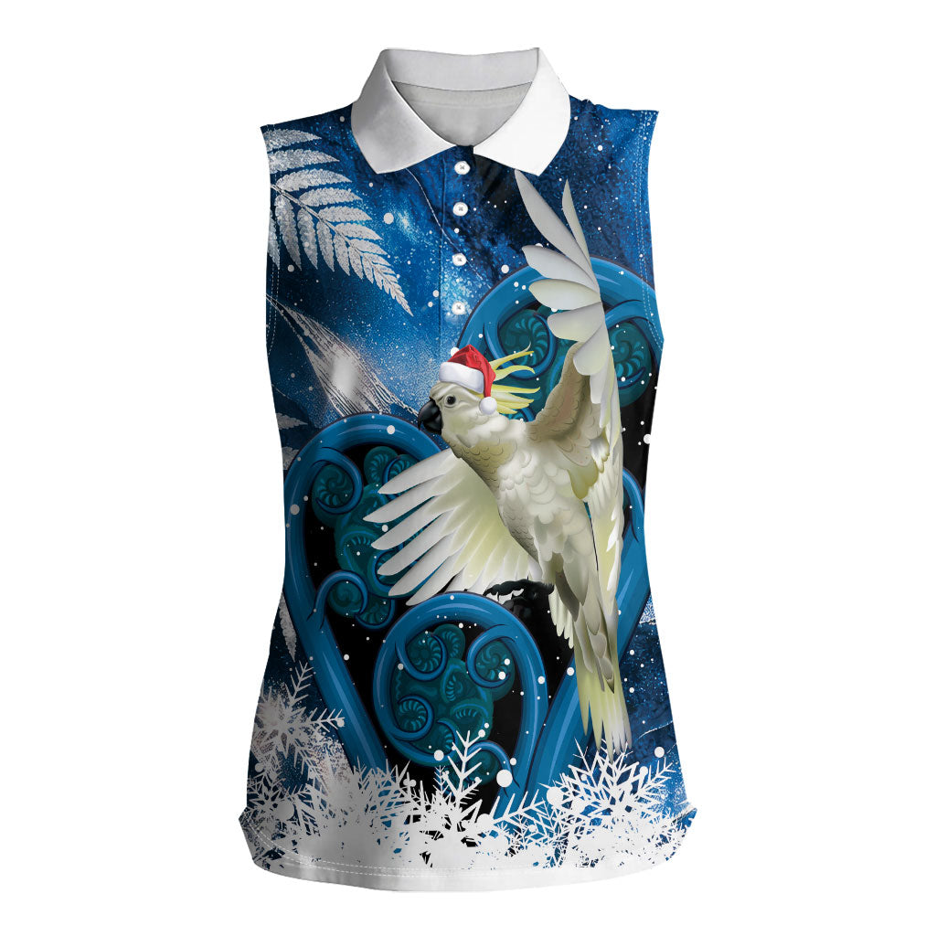 Sulphur-crested Cockatoo New Zealand Christmas In July Women Sleeveless Polo Shirt NZ Aroha Koru Fern Marble Vibes