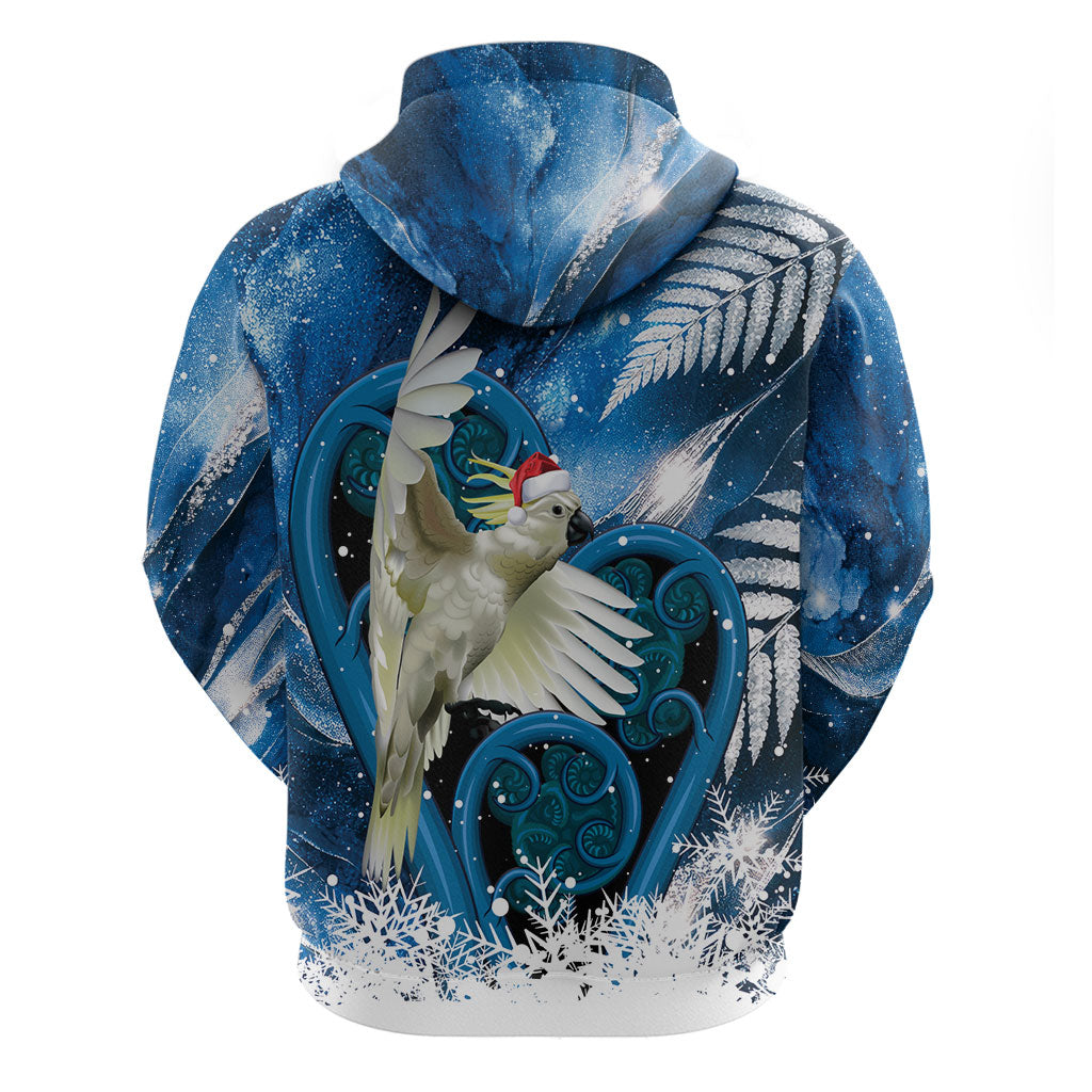 Sulphur-crested Cockatoo New Zealand Christmas In July Zip Hoodie NZ Aroha Koru Fern Marble Vibes