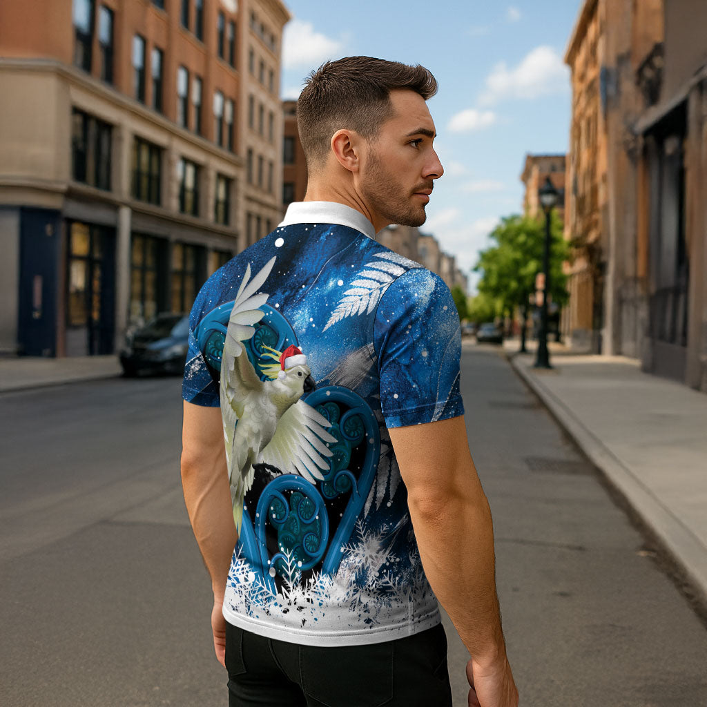 Sulphur-crested Cockatoo New Zealand Christmas In July Zipper Polo Shirt NZ Aroha Koru Fern Marble Vibes