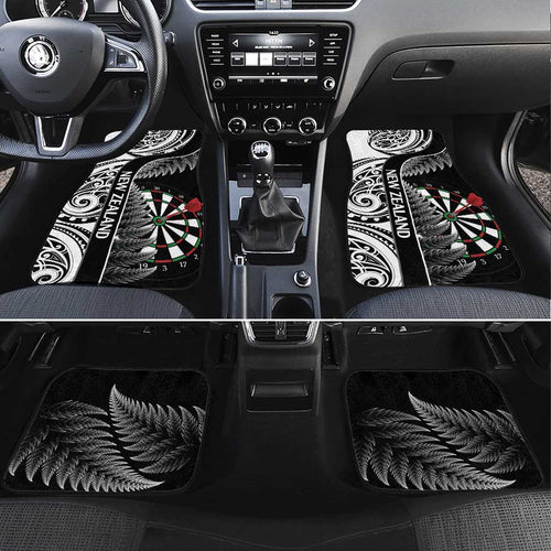 Personalised New Zealand Darts Car Mats Aotearoa Fern Mix Paua Shell Manaia - Black