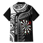 Personalised New Zealand Darts Family Matching Mermaid Dress and Hawaiian Shirt Aotearoa Fern Mix Paua Shell Manaia - Black