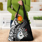 Personalised New Zealand Darts Grocery Bag Aotearoa Fern Mix Paua Shell Manaia - Black