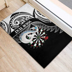 Personalised New Zealand Darts Rubber Doormat Aotearoa Fern Mix Paua Shell Manaia - Black