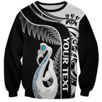 Personalised New Zealand Darts Sweatshirt Aotearoa Fern Mix Paua Shell Manaia - Black
