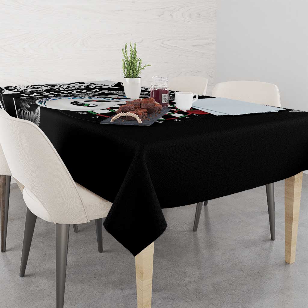 Personalised New Zealand Darts Tablecloth Aotearoa Fern Mix Paua Shell Manaia - Black