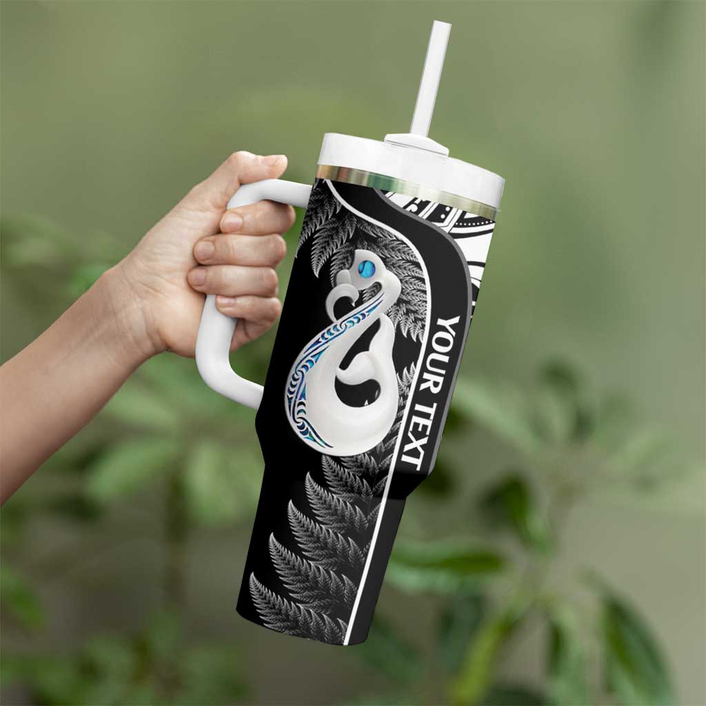 Personalised New Zealand Darts Tumbler With Handle Aotearoa Fern Mix Paua Shell Manaia - Black