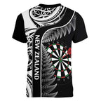 Personalised New Zealand Darts Women V-Neck T-Shirt Aotearoa Fern Mix Paua Shell Manaia - Black