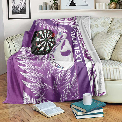 Personalised New Zealand Darts Blanket Aotearoa Fern Mix Paua Shell Manaia - Purple