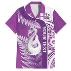 Personalised New Zealand Darts Family Matching Off Shoulder Maxi Dress and Hawaiian Shirt Aotearoa Fern Mix Paua Shell Manaia - Purple