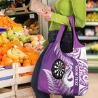 Personalised New Zealand Darts Grocery Bag Aotearoa Fern Mix Paua Shell Manaia - Purple