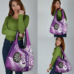 Personalised New Zealand Darts Grocery Bag Aotearoa Fern Mix Paua Shell Manaia - Purple
