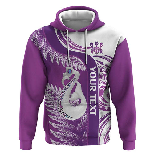 Personalised New Zealand Darts Hoodie Aotearoa Fern Mix Paua Shell Manaia - Purple