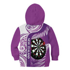 Personalised New Zealand Darts Kid Hoodie Aotearoa Fern Mix Paua Shell Manaia - Purple