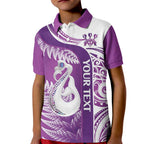 Personalised New Zealand Darts Kid Polo Shirt Aotearoa Fern Mix Paua Shell Manaia - Purple