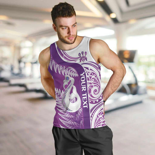 Personalised New Zealand Darts Men Tank Top Aotearoa Fern Mix Paua Shell Manaia - Purple