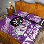 Personalised New Zealand Darts Quilt Bed Set Aotearoa Fern Mix Paua Shell Manaia - Purple