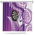 Personalised New Zealand Darts Shower Curtain Aotearoa Fern Mix Paua Shell Manaia - Purple