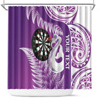 Personalised New Zealand Darts Shower Curtain Aotearoa Fern Mix Paua Shell Manaia - Purple
