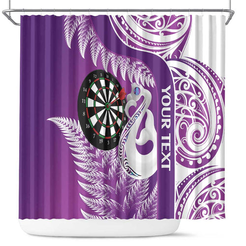Personalised New Zealand Darts Shower Curtain Aotearoa Fern Mix Paua Shell Manaia - Purple